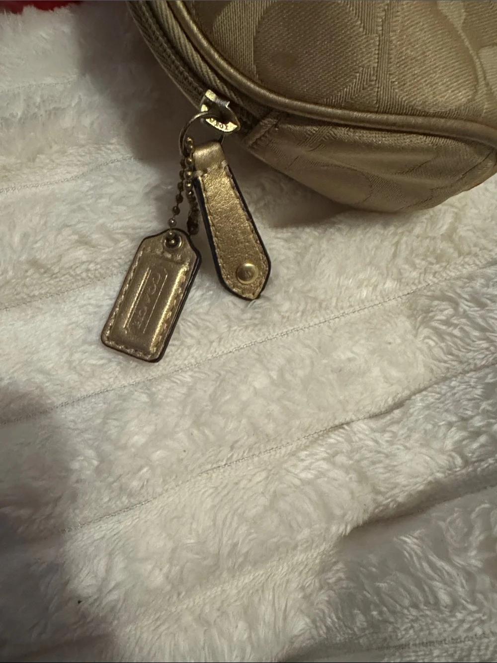 Coach Limited Edition Estee Lauder cosmetic Makeup Bag Pouch Gold and Tan